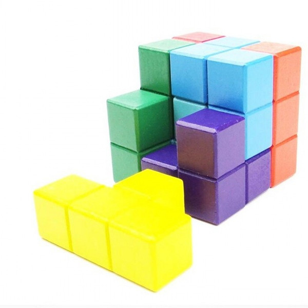 Toy Block Magic Cube Colour Wooden Seven Grains Building Blocks Assembling Intellectual Unlock Challenge IQ Of The Child 5 5yh W