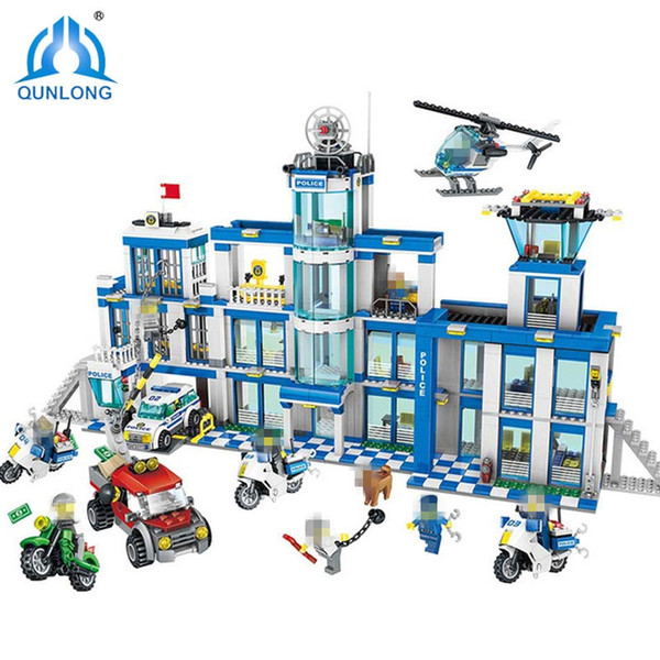 City Police Station Building Blocks Compatible LegoIN City helicopter motorcycle Bricks Boy Girl Children Friends Gifts