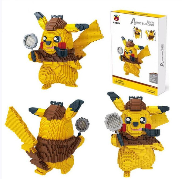 20cm Movie Big Detective Pikachu Toys Detective Pikachu Building Blocks Dolls Detective Pikachu Blocks Puzzles Educational Toys Kids Gifts 5