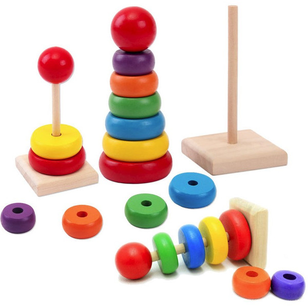 Building Blocks Rainbow Tower Ring Wooden Toy Baby Child Children Stacking