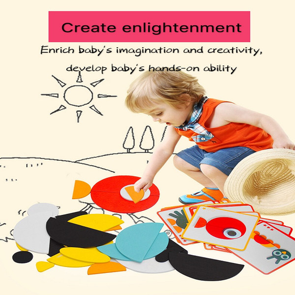 Early education Montessori fun Creative model Colored Tangram Fun Multifunctional puzzle kids toys Develop baby's creativity free shipping