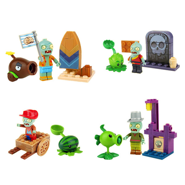 Plants vs Zombies Building Blocks Shooting Toys 4Pcs Set