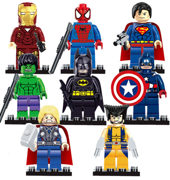 Wholesale 8pcs/lot Super Heroes Building Blocks Sets The Avengers Iron Man Hulk Batman Wolverine Thor Bricks Toys T6