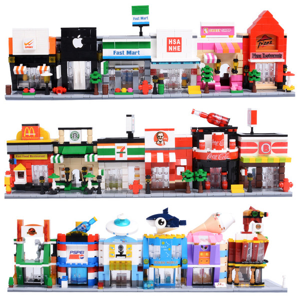 creative assembling building blocks toys Compatible assembled building blocks mini city street view series architectural scene model M01183