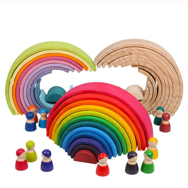 Baby Toys Large Rainbow Stacker Wooden Toys For Kids Creative Rainbow Building Blocks Montessori Educational Toy Children