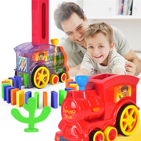 New Arrival Domino Game Toy Set Domino Train Automatic Train with 60pcs Colorful Domino blocks DIY Toys Gift For Children