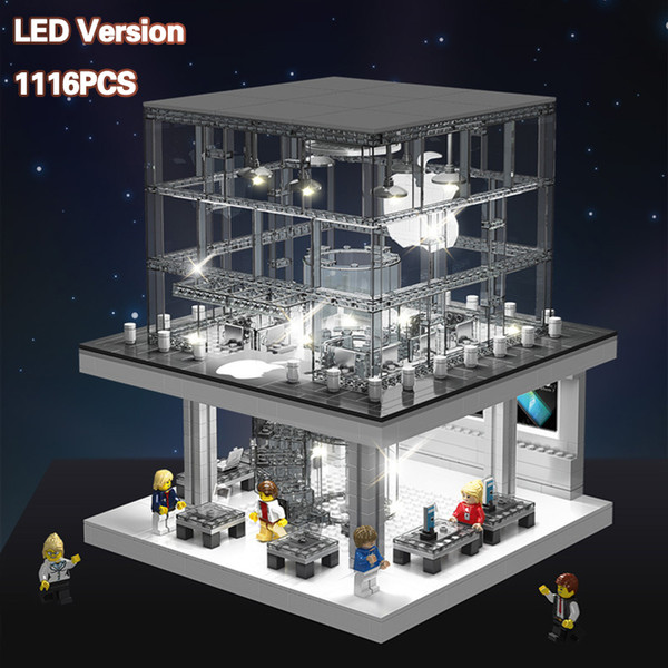 Creator City LED Version Apple Store Street View Building Blocks Sets Bricks Classic Phone Kids Toys Fit Legoing Architecture