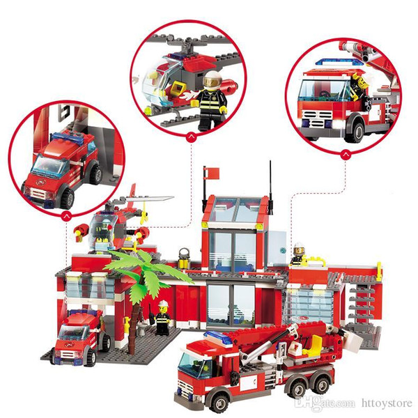 htt httoystore 774pcs New City Fire Station Building Blocks Fire Fighting Car Playmobil DIY Educational Bricks Toys Compatible