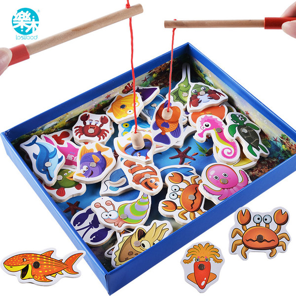 Logwood Baby 32pcs Magnetic Educational Fishing Funny Garden Game Wooden Toys Child Birthday Christmas Gifts Q190530