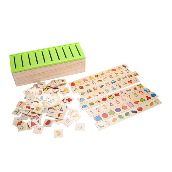 Bricks Kid Cognitive Puzzle Domino Toy Wooden Classification Box Child Parent-Children Game Montessori Early Educational Toy Gift