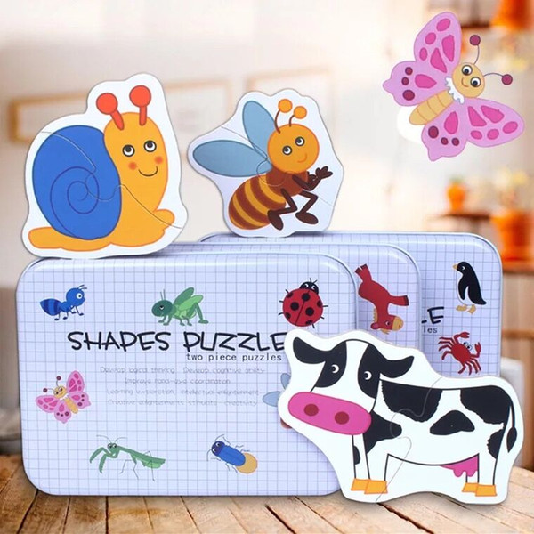 lovely baby wood colorful puzzle traffic poultry animal ocean insects vegetable fruit puzzle iron box storage Early Educational Toys