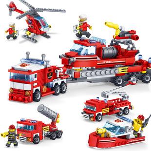 348pcs Fire Fighting 4in1 Trucks Car Helicopter Boat Building Blocks compatible legoingly City Firefighter Bricks children Toys
