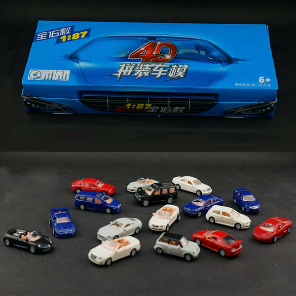16PCS/Set 4D Plastic Assembled Car Scale 1:87 Modern Cars Collection Puzzle Assembling Toys For