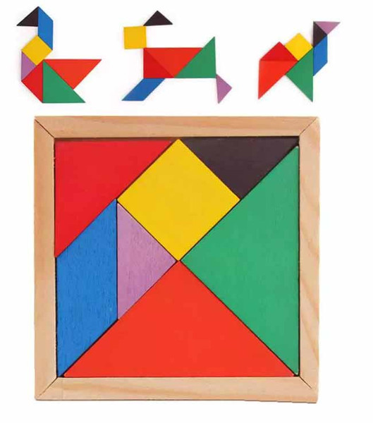 Children Kids Educational Tangram Shape Wooden Puzzle Toy Mini Wooden Toys Brand Blocks Holder Colorful Tangram