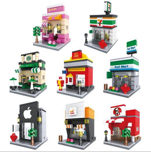 Size 10*7*6 Blocks City Mini Street View Scene MIni Figure Coffee Shop Retail Store Architectures Models & Building Toy YH529