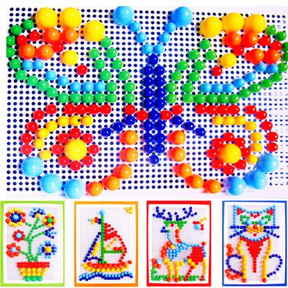 296pcs colorful mushroom nail puzzle intelligent plastic educational flashboard toys Jigsaw puzzle game Mosaic Pegboard flapper