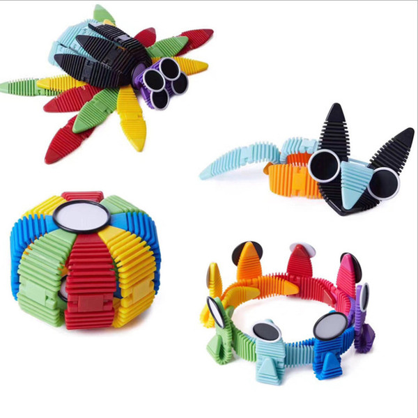 34pcs Flexible Magnetic Construction Kit Silicone Building Blocks Mix Colorful Magnetic Strips Metal Eyes Building Kits