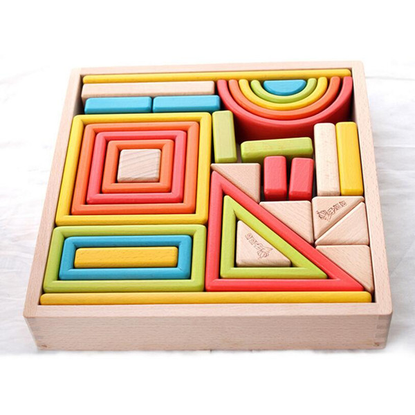 Wooden Building Blocks Toys Rainbow Color with Window and Arch Bridge Shapes Very Good Quality kids Educational Toys