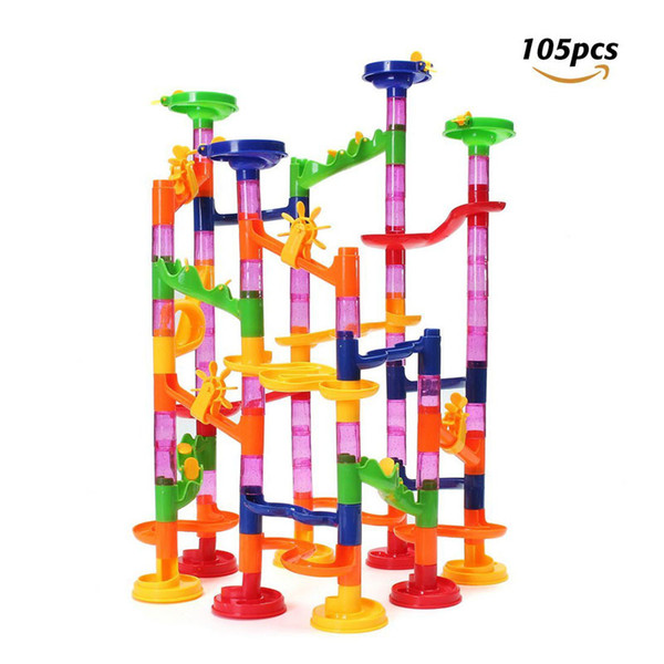 FUNTOK 105pcs Marble Run Railway Toys Construction Child Building Blocks Toys Enlightenment Educational Three-dimensional Maze toys DHL/SF