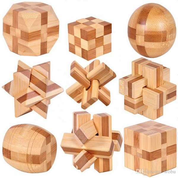 9 PCS New Excellent Design IQ Brain Teaser 3D Wooden Interlocking Burr Puzzles Game Toy For Kids