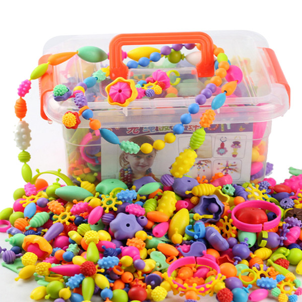 485PCS DIY Pop Beads Toys Jewelry Puzzle Toys Free Necklace Bracelet Rings Handmade Pop Snap Beaded Assembled Blocks for Girls Box packages