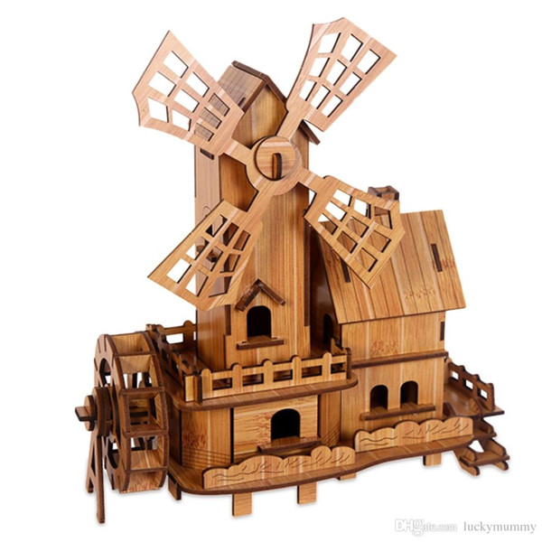 Bamboo Windmill 3D Puzzles Handmade Craft Gift Educational Toys Woodcraft Assembly Kit 3D Jigsaw Puzzle Phonograph Windmill Puzzle VB