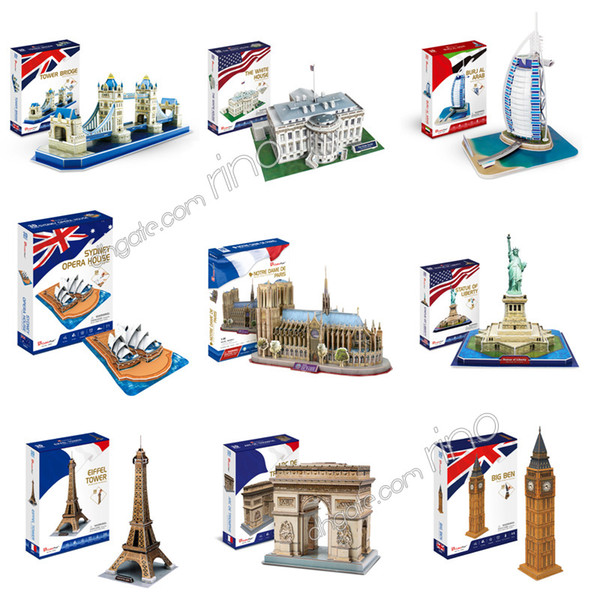 Notre Dame De Paris the Eiffel Tower World Famous buildings blocks 3D puzzle Diy Paper Model assembly architectural Papercraft kids toys