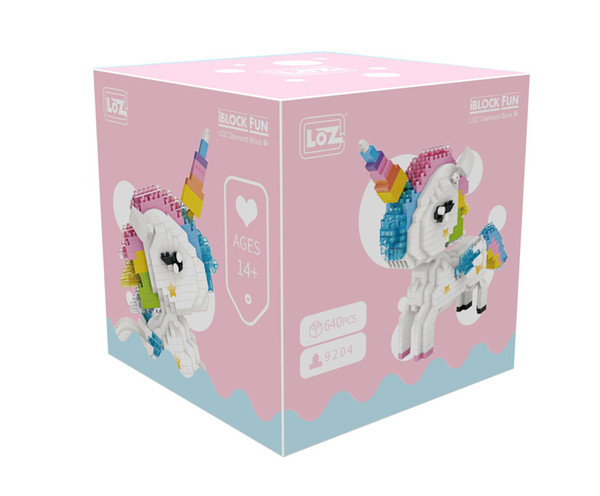 LOZ Diamond Blocks Rainbow Unicorn Anime Action Figure Cartoon Colorful Animals Educational Bricks Toys for Children DIY 9204 for Christmas