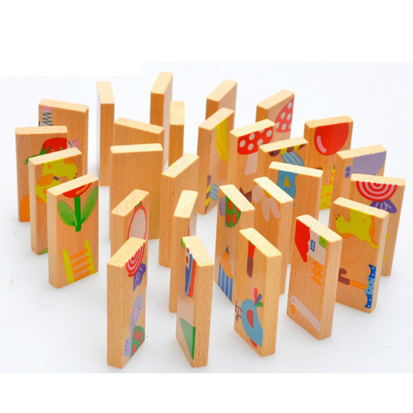 Unisex Baby Kid 28PCS Animal Domino Puzzle Blocks Toy Safe Wood Domino Educational Toys Gift for Kid, Above 3 Years Old