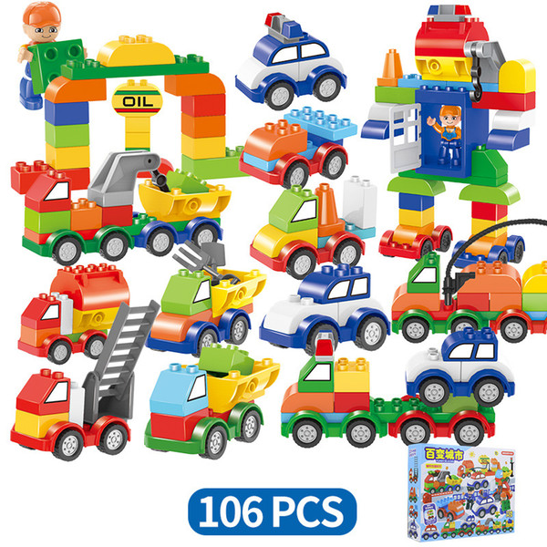 106pcs/set Cars Building Blocks digital train car kids toys bricks Educational Intelligence Safe Party Favor AAA1273