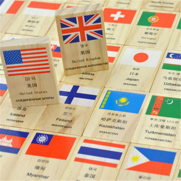 100pcs/set Funny Domino Game Learning Flags World Countries Educational Toys Wooden National Flag Domino Children Puzzle Toys