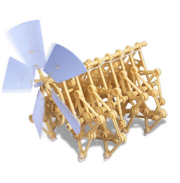 Yellow Wind Powered Plastic Robot Toy DIY Walking Walker Strandbeest Assembly Model Building Kits Kids Gift best quality