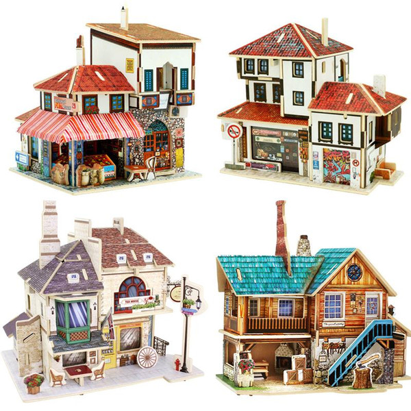 Free shipping 3D Block Puzzle Building Set DIY World Architecture Fashion House Kids Educational Handwork Toys Gift