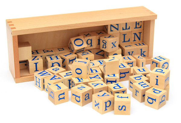 Learning Wooden toys Educational box cube Beech Puzzle Block Game Building Alphabet 60pcs letter square 1 box