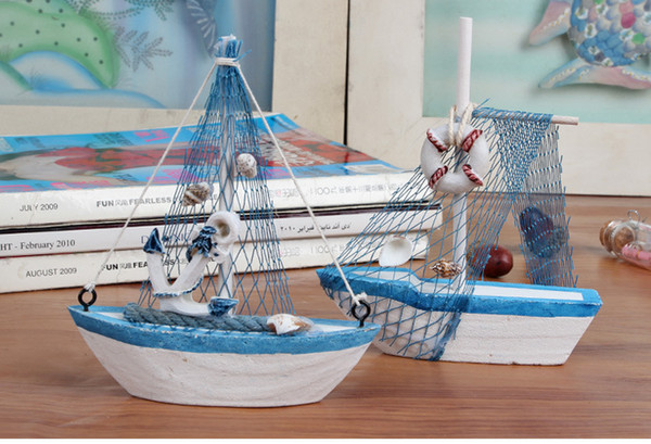 Wholesale- Mini sailing boat model Vogue Nautical home Decoration Cloth Sailboat Model Flag Table Ornament wood crafts toy for kids WYQ