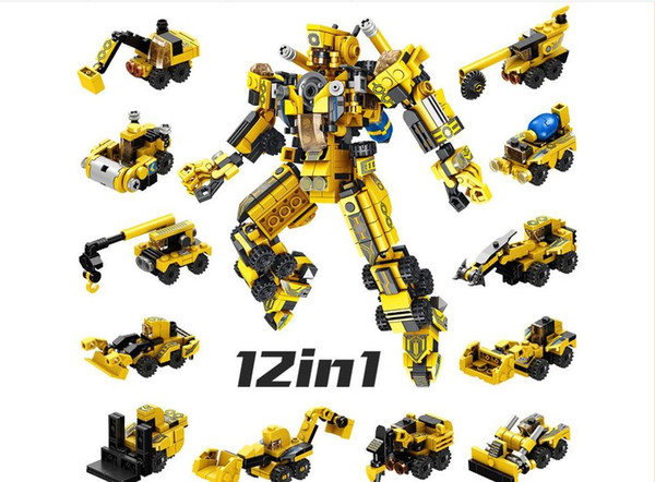 Block fashion car Build fire engine building robot puzzle small particle plastic assembly small building blocks kindergarten kids toys gift