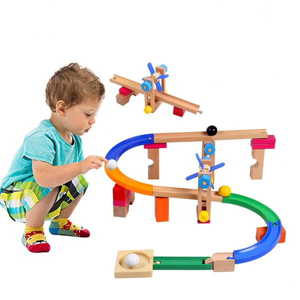 Marble Run Roller Coaster Track Blocks Kids Children Educational Construction Building Wooden Toys