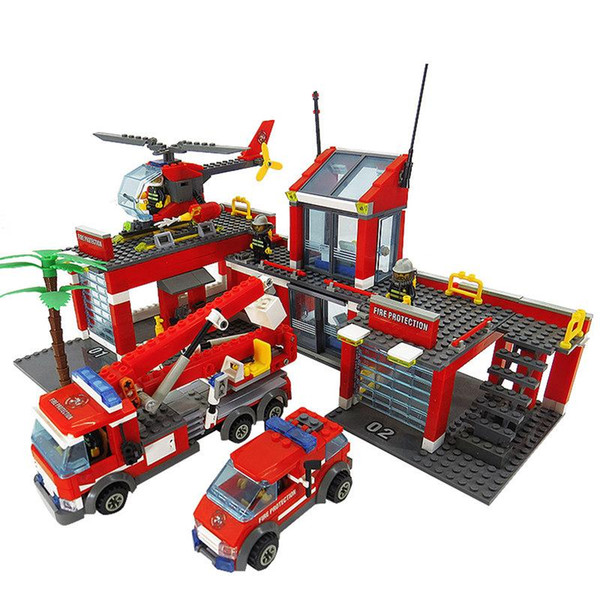 774pcs New City Fire Station Building Blocks Fire Fighting Car Playmobil DIY Educational Bricks Toys Compatible LegoINGly City