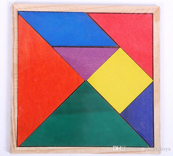 Wooden Tangram 7 Piece Jigsaw Puzzle Colorful Square IQ Game Brain Teaser Intelligent Educational Toys for Kids