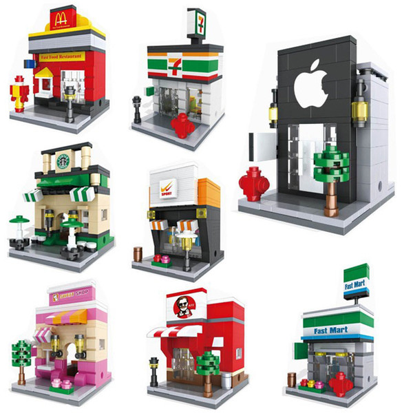 Blocks City Mini Street Building Series View Scene Mini Figure Coffee Shop Retail Store Architectures Models Assembly Building Blocks Toys