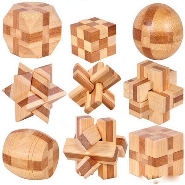 9 PCS New Excellent Design IQ Brain Teaser 3D Wooden Interlocking Burr Puzzles Game Toy For Kids