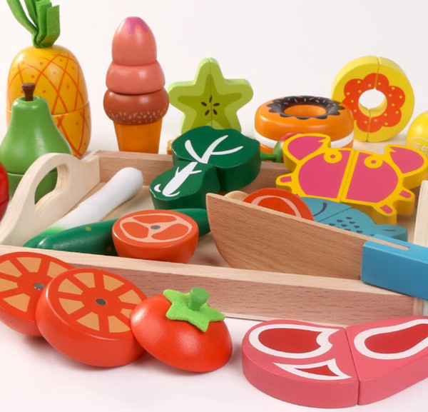 Children's wooden building blocks tray magnetic cut fruit toys fruit and vegetables cut happy at home