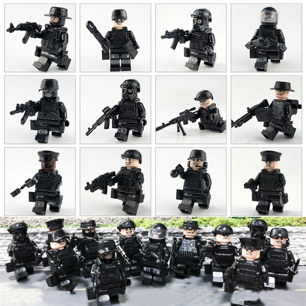 12 PCS City SWAT Figures Model Weapons Building Blocks Guns Blocks Army Soldiers Accessories Bricks Military Toys for Boy