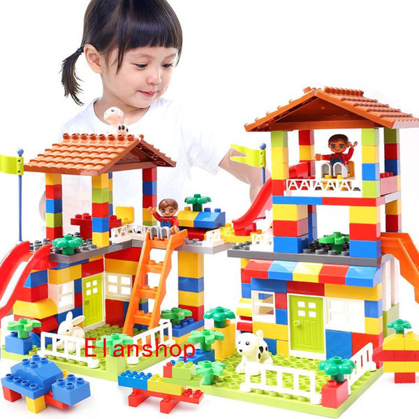 DIY Colorful City House Roof Big Particle Building Blocks Castle Educational Toy Friends Figures Game Toys for Children