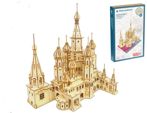 Ancient Building St. Vasili Cathedral New Kids Toys 3D Montessori Toys Block Puzzle Wooden Building Educational Toys for Children