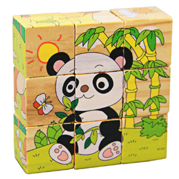 9pcs/set 3D Animal Wooden Puzzle Education Learning Toys Baby Six Sides Panda Pattern Hexahedral Jigsaw Puzzle for Children Kids