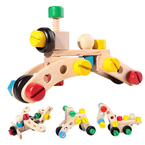 30 Pieces Changeable Nut Building Blocks Kids Children Educational Wooden DIY Assemble Toys