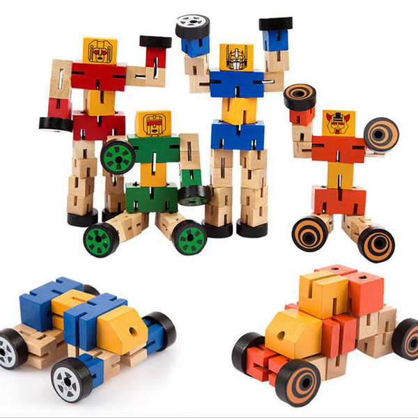 Wooden Rubber Band Elastic Transformation Robot Blocks Toys For Kids Children Educational Learning Gifts, Random Color