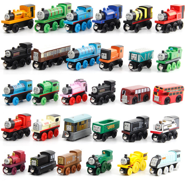 53PCS Wooden Train Set Anime Railway Mini Train Wood Train Car Toy Gift Wooden Magnetic Locomotives Toy for Children Kids