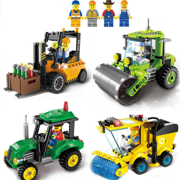 DIY Educational Children Birthday Gifts 4 Type Civilized City Sweeper Legoings Model Building Blocks Toy Kit